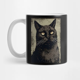 Cute Black Cat Portrait Vintage Mug